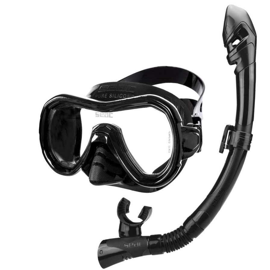 Spearfishing & Freediving Seac Masks & Snorkels | Set Giglio Dry Snorkel - Seac Black